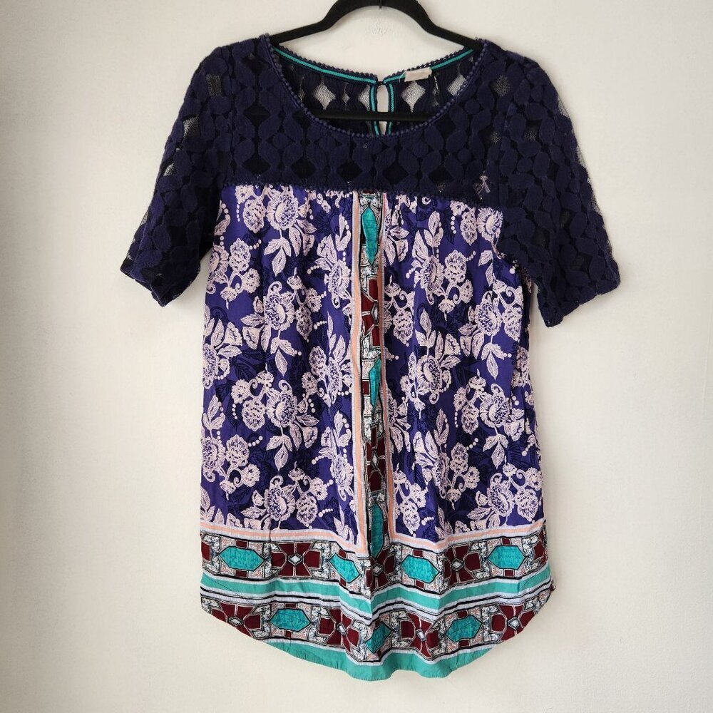 Akemi & Kin Anthropologie Lace Boho Tunic Blouse Top Bohemian Women's L